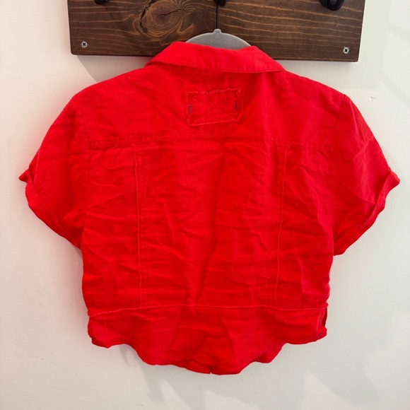 We the Free Anabelle Cropped Linen Blend Button Front Top XS Coral - Picture 4 of 6